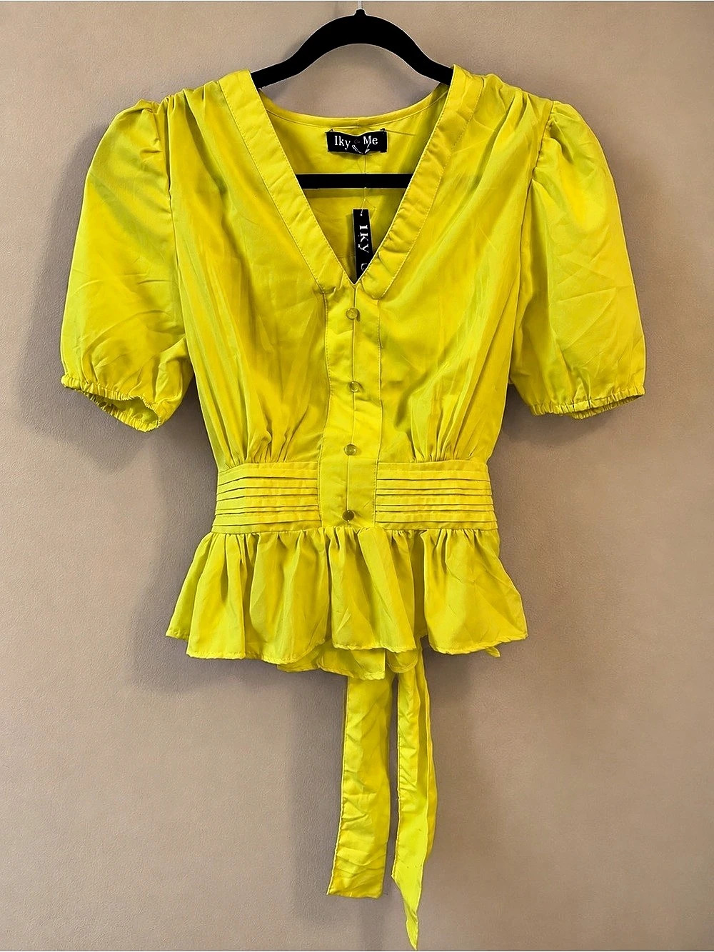 Iky & Me Yellow Peplum Blouse Size Small NWT